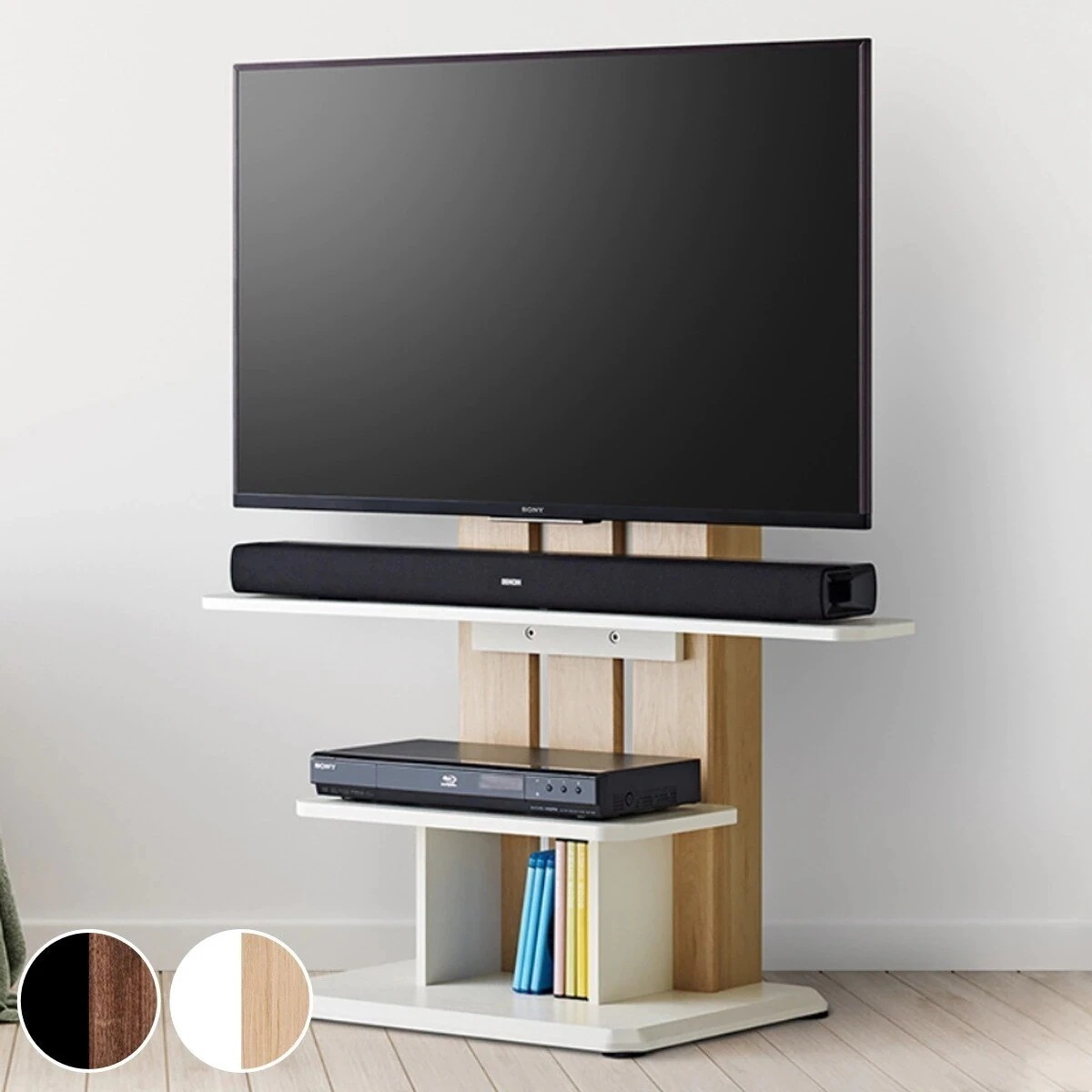 テレビ台 フロアスタンド 北欧風 キャスター付 55V型対応 ベース幅59cm TV台 テレビスタンド TVスタンド 壁よせ 収納付き 収納 棚付き テレビボード TVボード 壁面