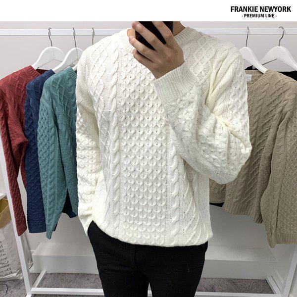 メンズニットロープ高級織りアクリルラウンドネック_IS9FKN02