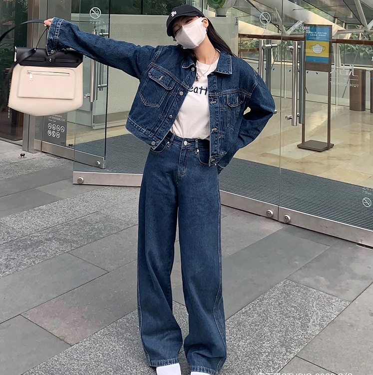 韓国 ダスティーカラー デニム セットアップ おしゃれ セットアップ 大人のカジュアルな魅力デニムセットアップ「韓国