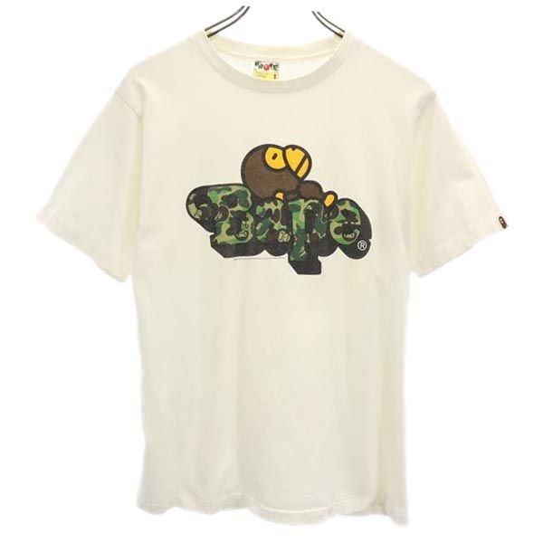 日本製 プリント 半袖 Tシャツ S オフホワイト系 メンズ