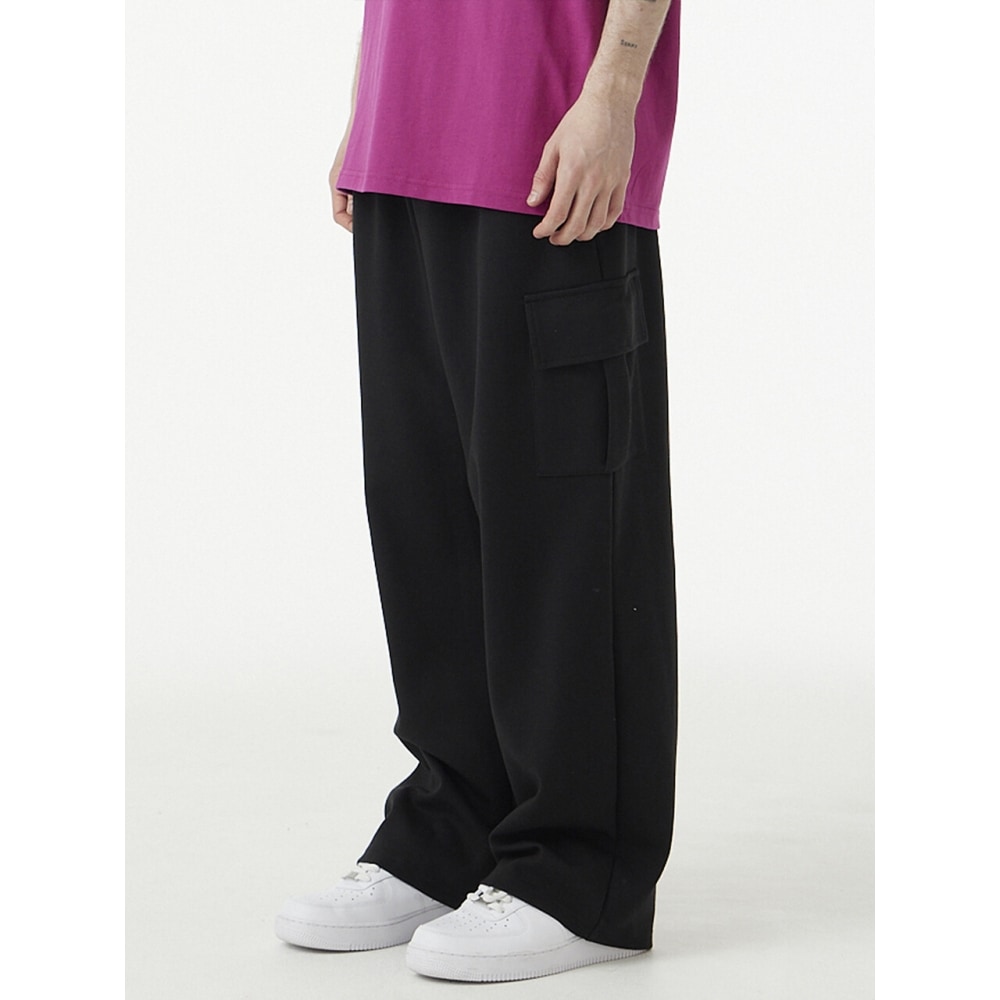 URBANAGE ワンタックワイドカーゴスウェットパンツブラック