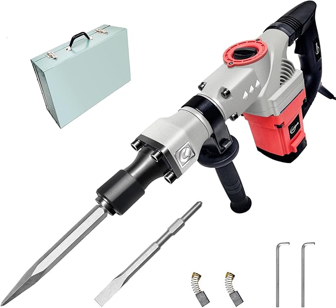 CXCESNS 電動ハンマー ハツリ機 電動ケレン コンクリートブレーカー 六角シャンク 削岩機 コンクリートハンマー 溝掘り 軽量化 解体はつり機 強力モーター 2000Ｗ チゼル2本 金属収納ボッ 12,071円