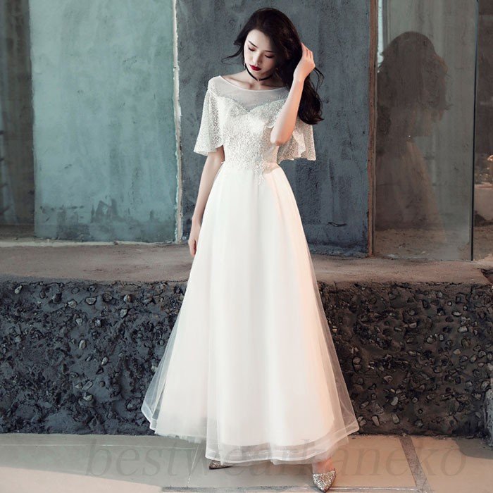 ロングドレス 演奏会 パーティードレス ロング丈 袖あり 編み上げ お呼ばれ 二次会 披露宴 卒業式フォーマル 上品 大人 高級 体型カバー 成人式 マキシ丈 着痩せ