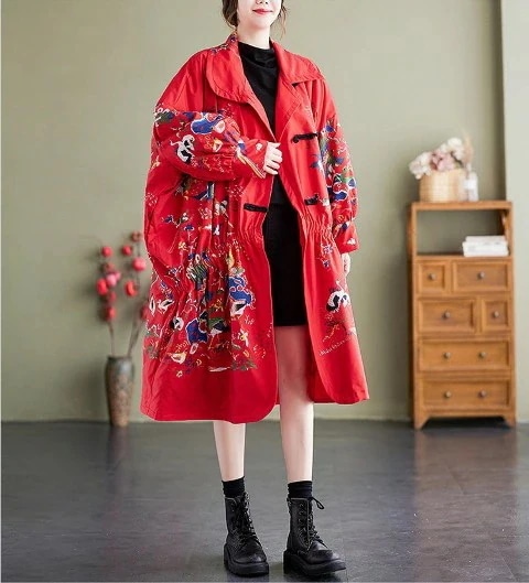 【急速出荷!】ベストセラーコート レッド/ブラック2色展開 【大きいサイズ レディース ロング ジャケット アウター 上着 ハンガー ロング丈 春夏 coat】