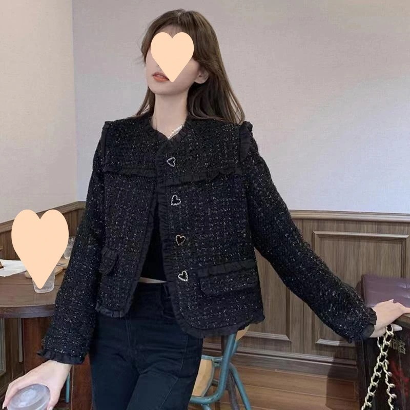 （細工が凝っている）春と秋の女性のための小さなフレグランススタイルの短いジャケットハイエンドの社交気質ルーズウッド耳ジャケットトップ