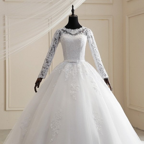 ウェディングドレス ウェディングドレス パーティードレス 可愛いレース 長袖花嫁ロングドレス 結婚