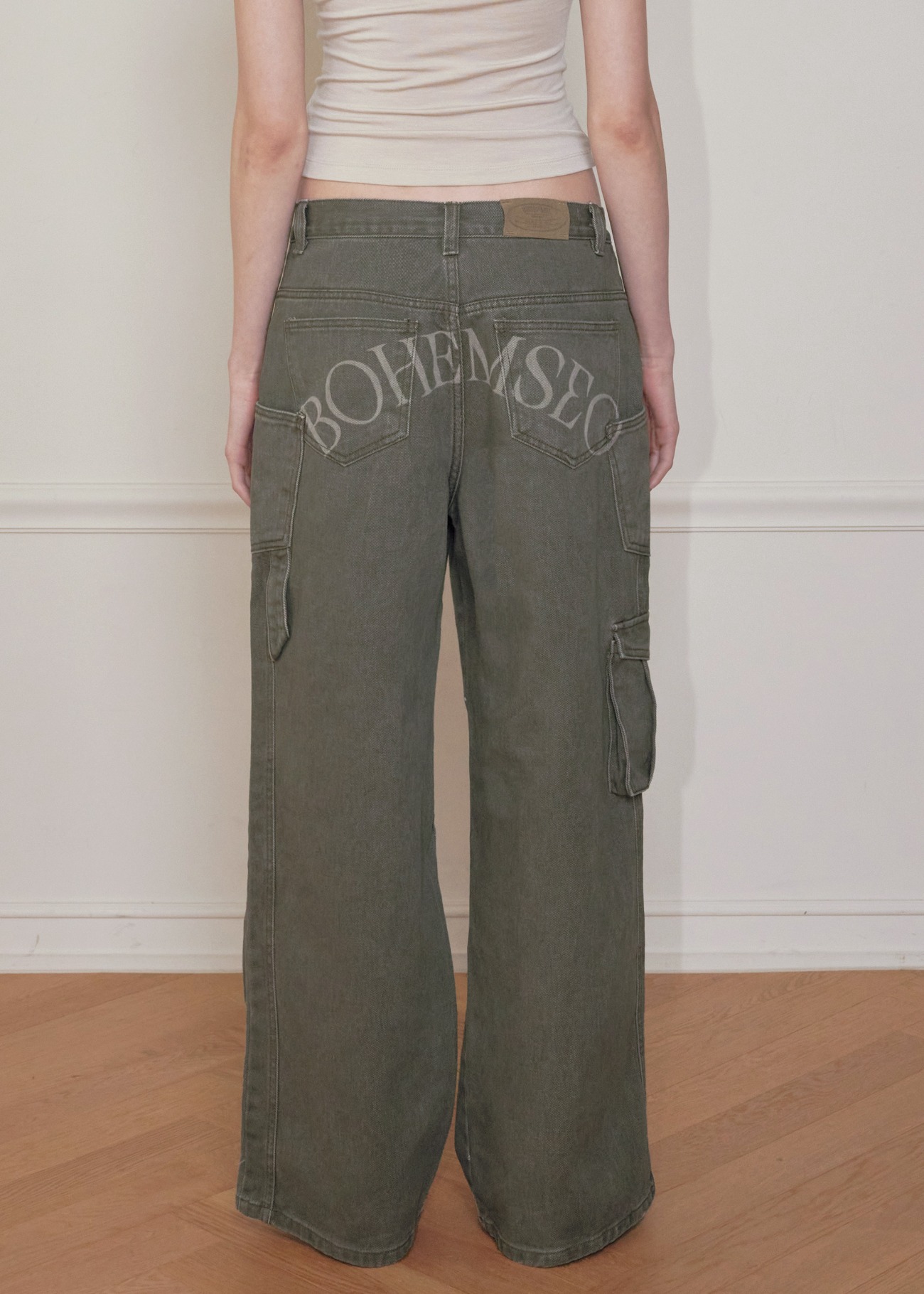 【bohemseo】 LASER LOGO CARGO WIDE PANTS, BROWN 正規品