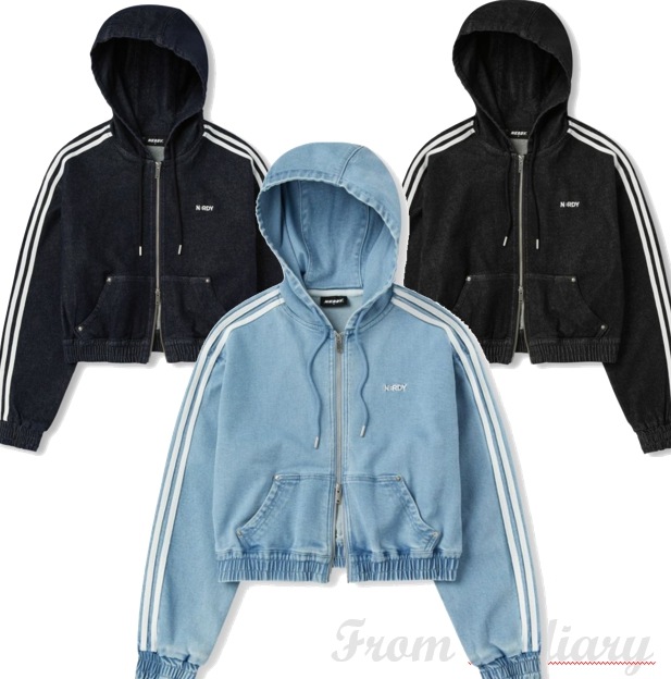 Womens Denim Hoodie Track Top