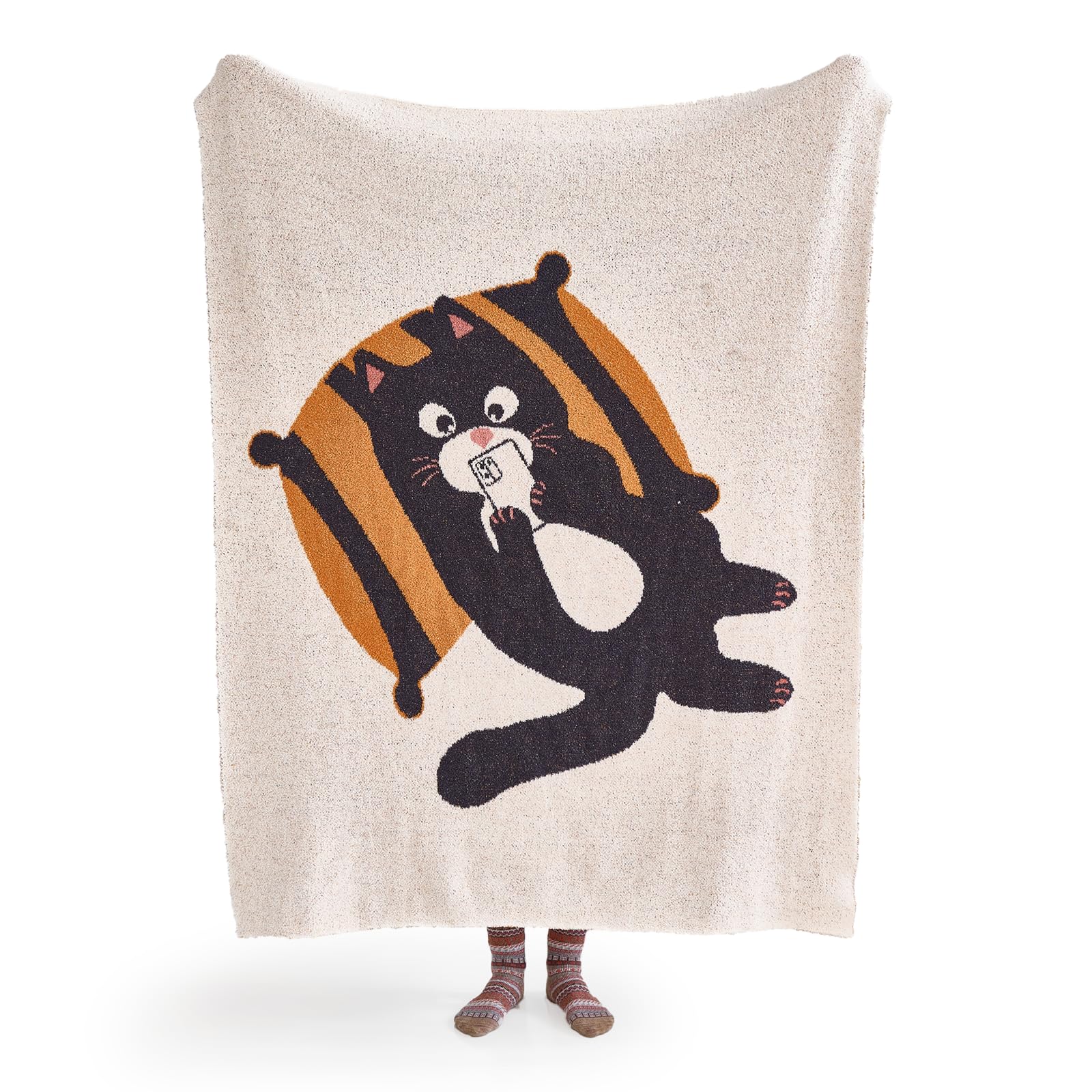 MOKOYA もこもこ 柔らかい おしゃれ ぶち猫 ブランケット可愛い 毛布 シングル 暖かい 130x160cm MocoTomo-Meow