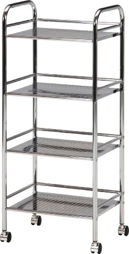 不二貿易 キッチンワゴン ラック 4段 幅40×奥行32×高さ97.5cm シルバー キッチン収納 スチール キャスター付き 組立商品 93399