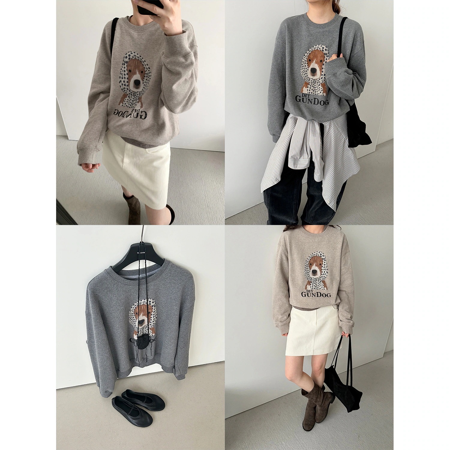 新作 秋冬 2025 女子 スウェット カジュアル ゆったり 薄手フリース プルオーバー プリント 犬柄 ファッショナブル 韓国