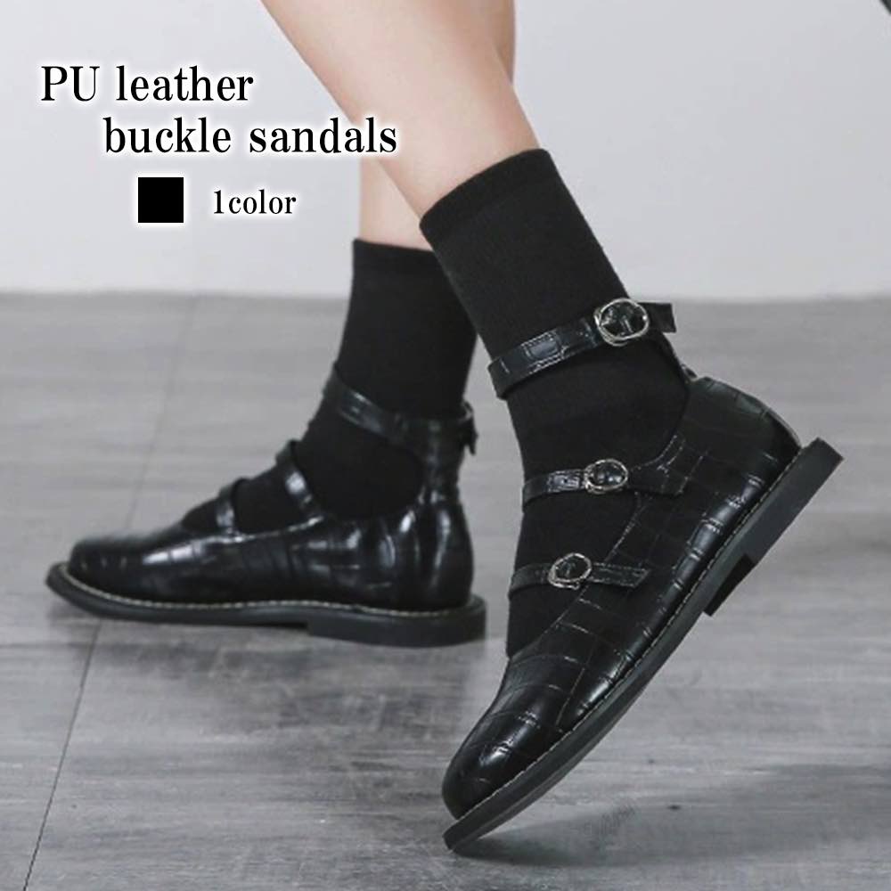 パンプス レディース PUレザーバックルサンダル 革 人気 ブランド 春 大きいサイズ サンダル ストラップ 歩きやすい おしゃれ 幅広 疲れない フラット 冬 痛くない 靴下 ヒール レザー 夏 秋