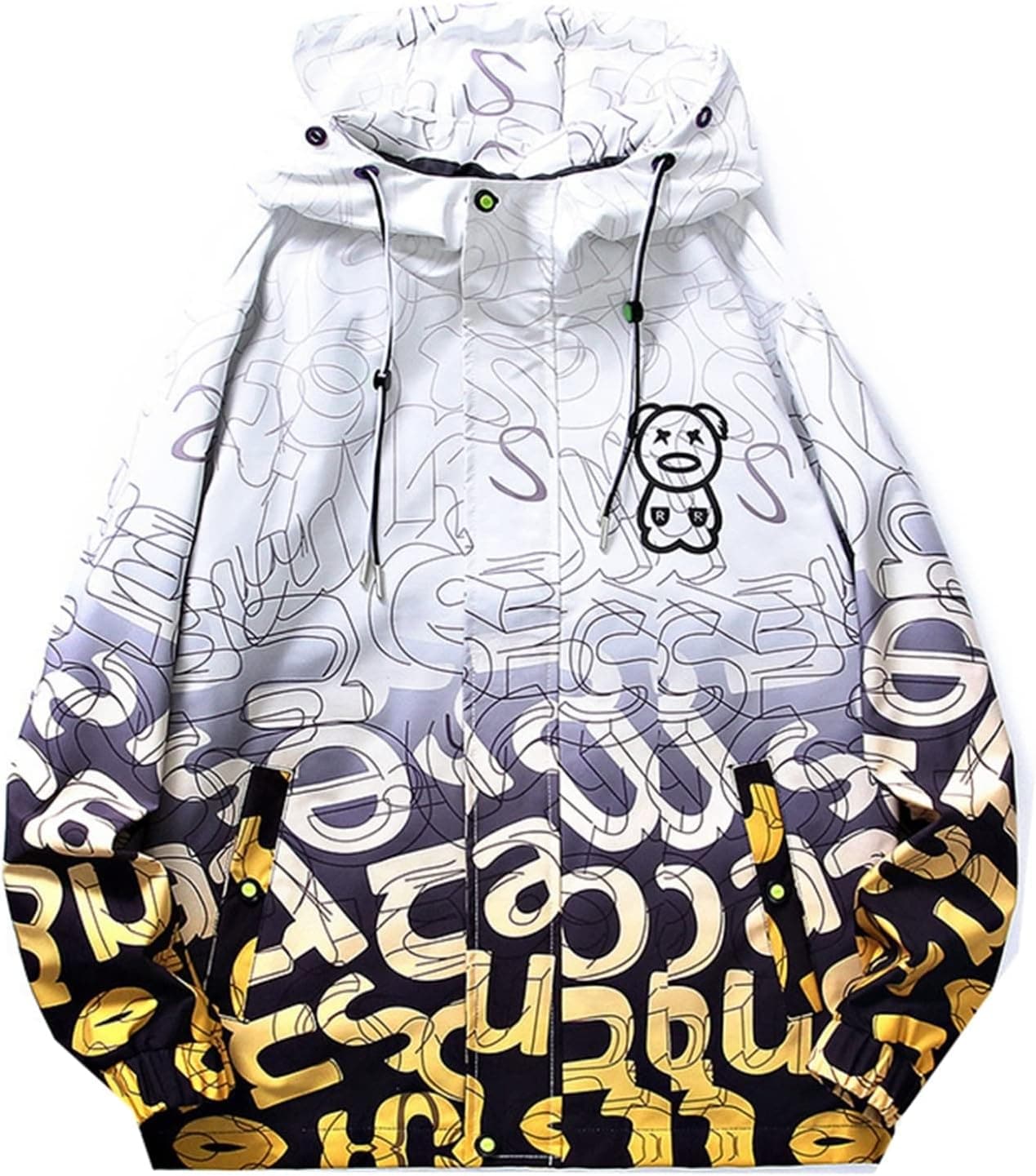 メンズ 長袖 春秋 ジャケット パーカー フード付き クマ柄 英字柄 プリント 可愛い スポーツウェア トレーナー アウター ブルゾン ソフト 保温 吸汗性 丈長め カジュアル ハンサム ファッション