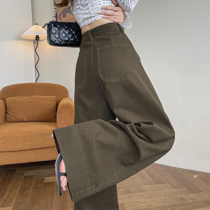 カレーデニムワイドパンツ女性ワイドレッグ肉をカバーするために秋の新しい洋ナシ型ハイウエストドレープドラッグパンツ