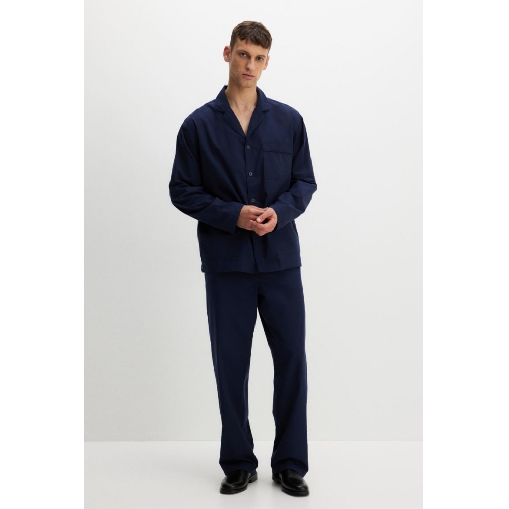 H&M コットンパジャマシャツ&パンツネイビーブルー