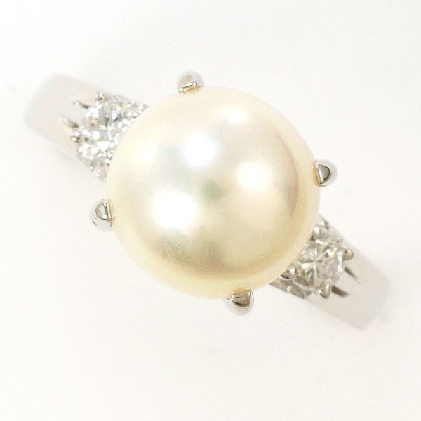 PT900 プラチナ リング 10号 パール(真珠) 約9mm ダイヤ 0.15 ジュエリー 中古