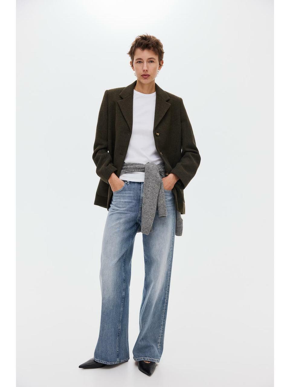 H&M ウールブレンドジャケットダークカーキグリーン 1315274002