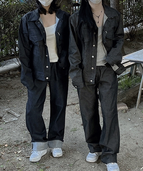 [unisex / set] overfit blueest denim set-up jacket