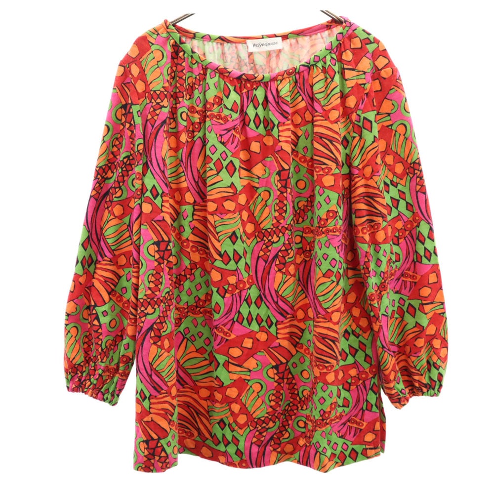 90s オールド 総柄 長袖 カットソー M レッド 他 レディース