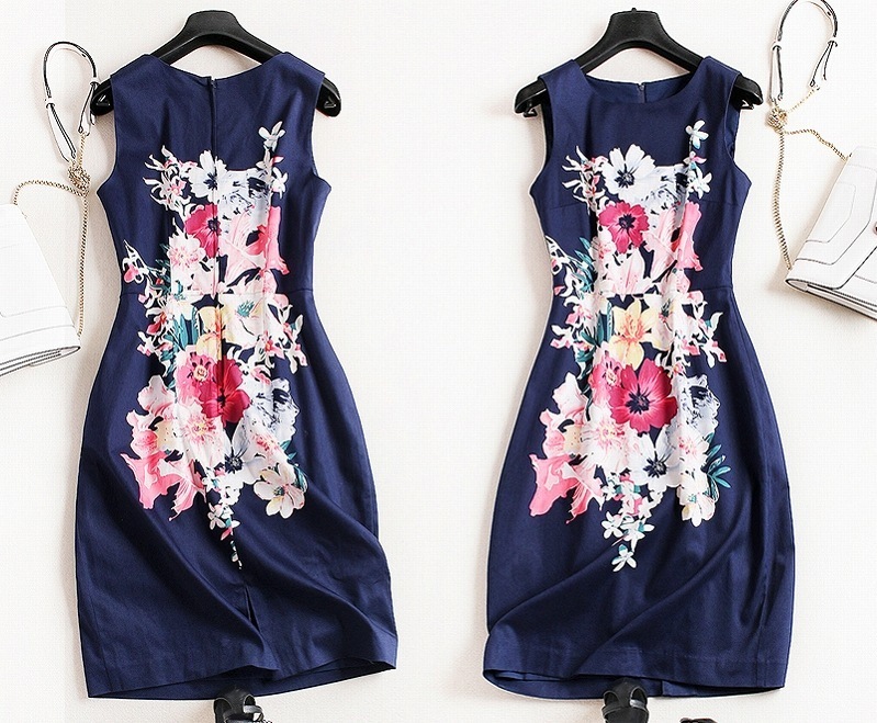 レディース 女心をくすぐる華やかフラワー 二次会 膝丈 スレンダーライン 花柄 ワンピース パーティ 結婚式 他と被らない お呼ばれ フォーマル タイト 大きいサイズ ドレス パーティードレス