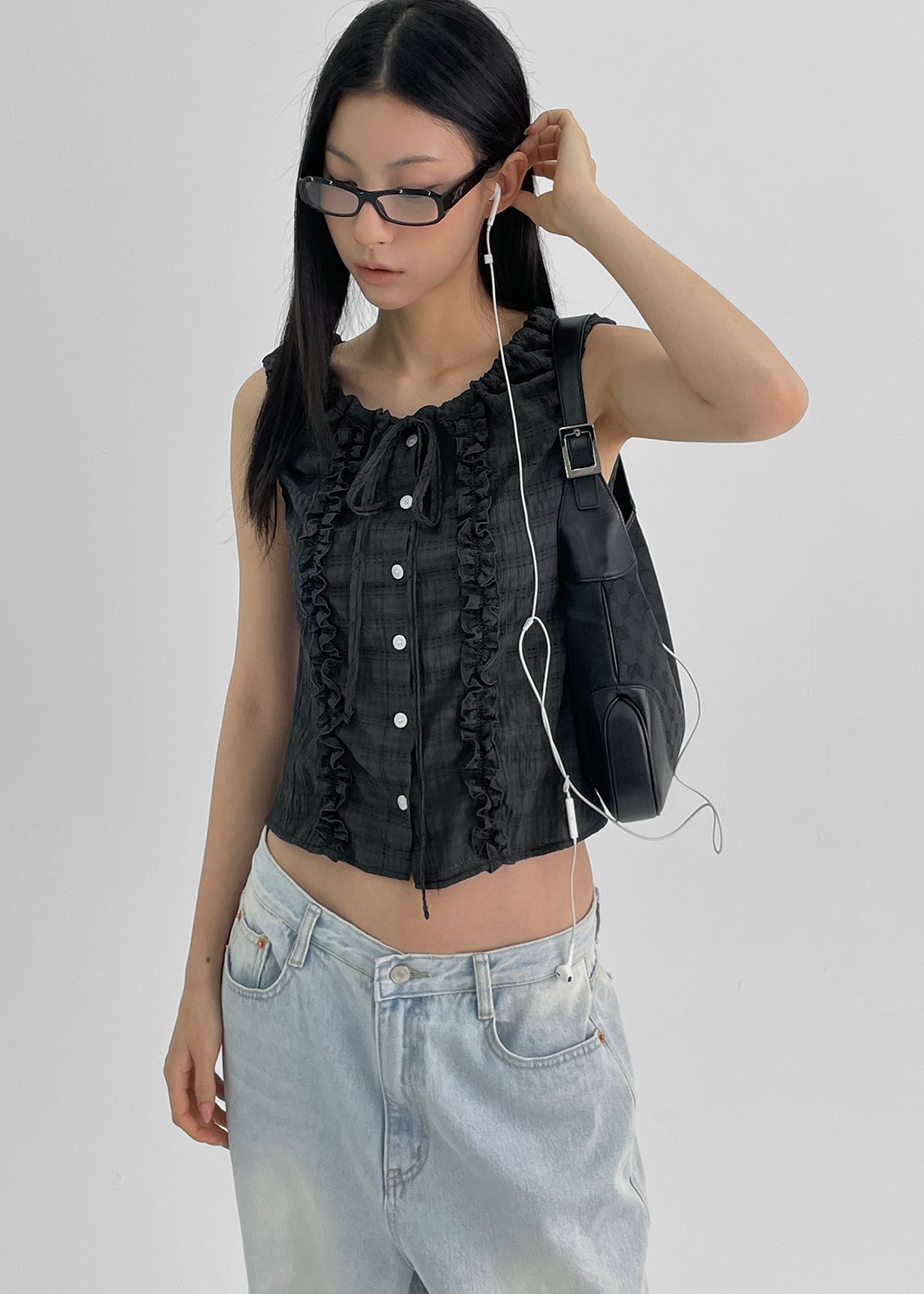 セレムフリルチェックナシブラウス