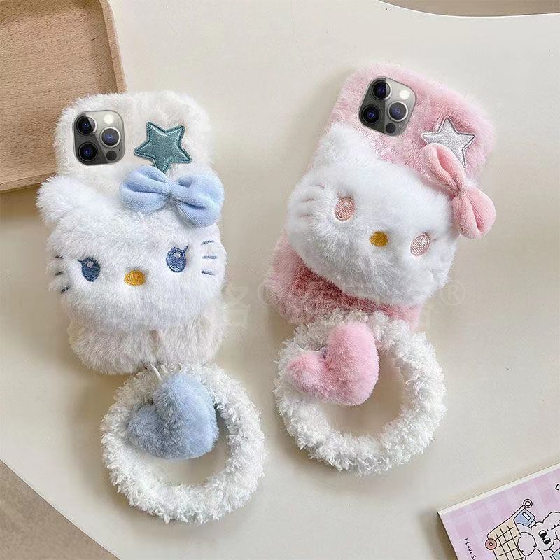 iphone15ケース もこもこ キティ iphoneケース ショルダー ストラップ付 スマホケース iphone14ケース iphone15proケース 1311ケース
