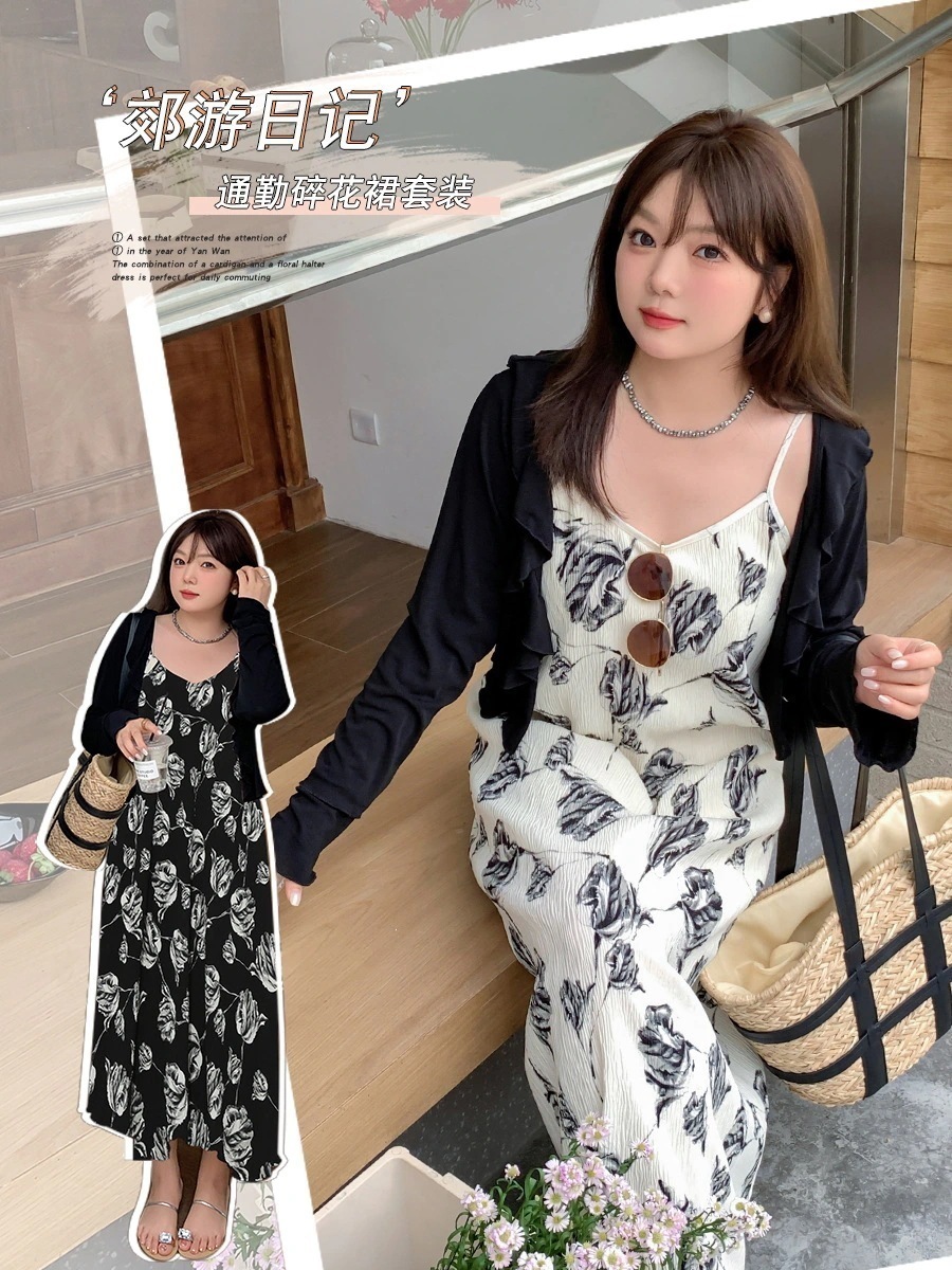 体型カバー 大きいサイズ レディース セットアップ カバーブラウス+キャミワンピース メガ割 ワンピースセット 【ぽちゃまに】 レトロ 夏