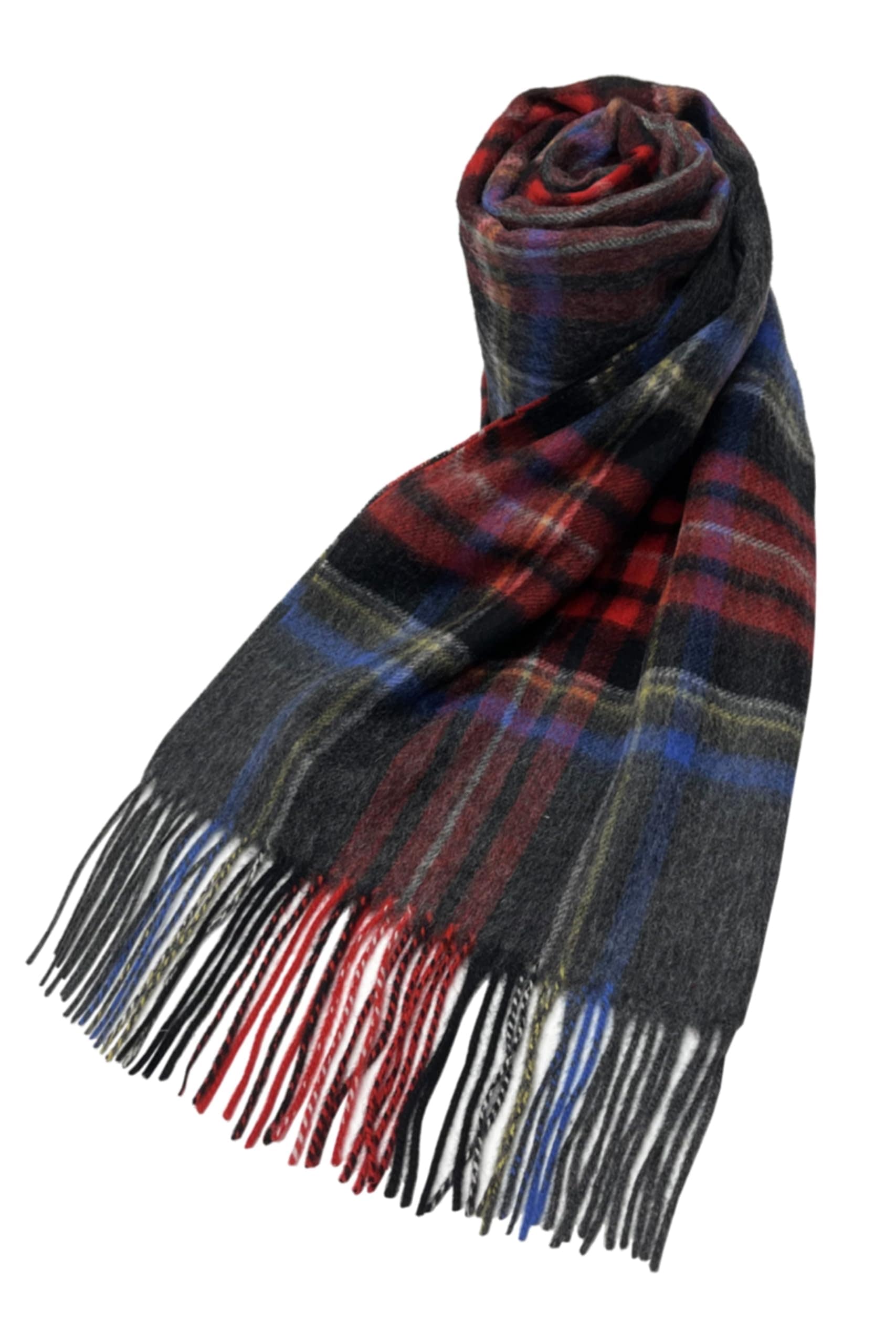 [Vita Natur] ヴィタ・ナトゥール ウール95％カシミヤ5％ カシミヤブレンドウールストール 大判(190cm×60cm) チェック柄（チャコールスチュワート）