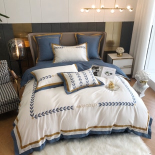 超高品質の寝具シンプルな北欧スタイルの無地の長ステープルコットン刺繍4ピースコットン1.8メートルの寝具