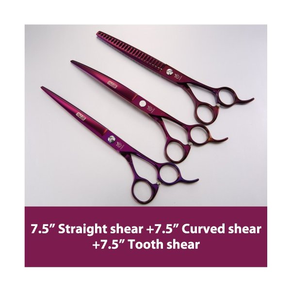 フェニスプロフェッショナルペットグルーミングハサミセットパープルカーブ+シンニング+カッティングシアーキット犬用 7.5 set
