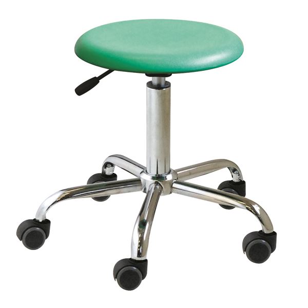 キャスター付き 丸椅子 (グリーン×クロームメッキ) 幅50cm 日本製 スチール