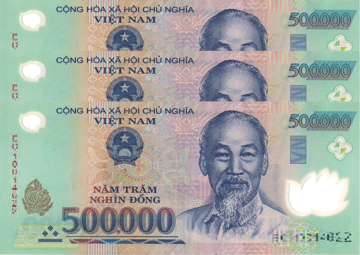 未使用紙幣 ベトナム紙幣 3枚set 50,000ドン 【証明書付】 ベトナム50万ドン 現地両替紙幣 50万ドン