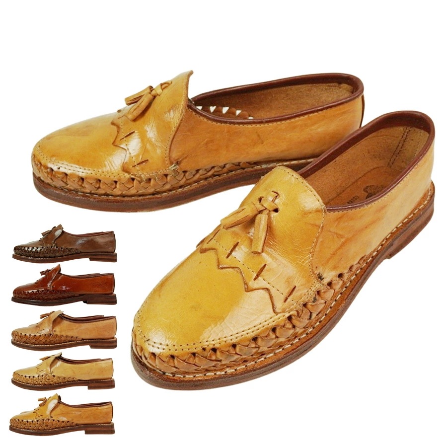 メンズ シューズMADE IN MEXICO HUARACHE SHOESZAPATO MOTA　ザパト モタ編み込み タッセル付き モチーフ ワラチシューズT