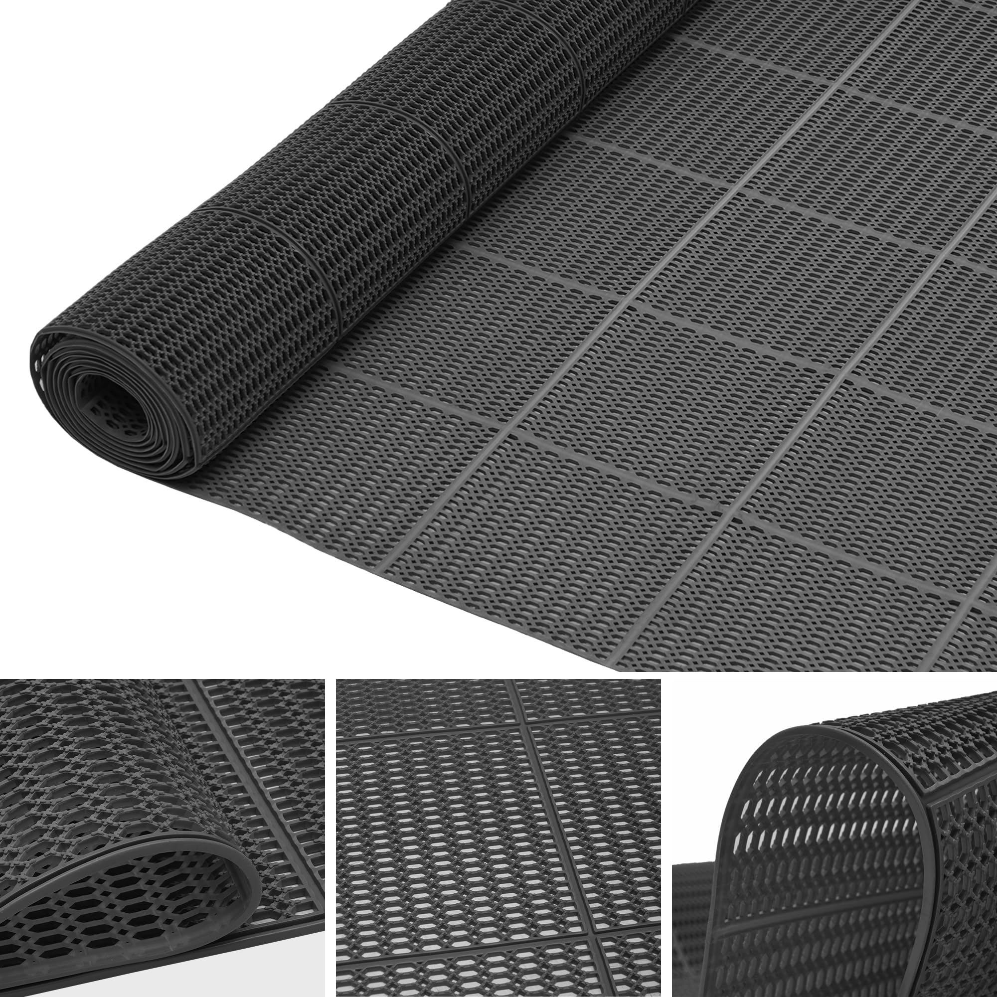 屋外 屋内滑り止めマット 300x90cm PVCシート 排水ゴム床 有孔ラバー 玄関マット 可能 転倒防止 泥落とし 駐車場 通路 廊下 風呂 浴場用 (90Ｘ300cm 4 mm厚さ ，ハニカム