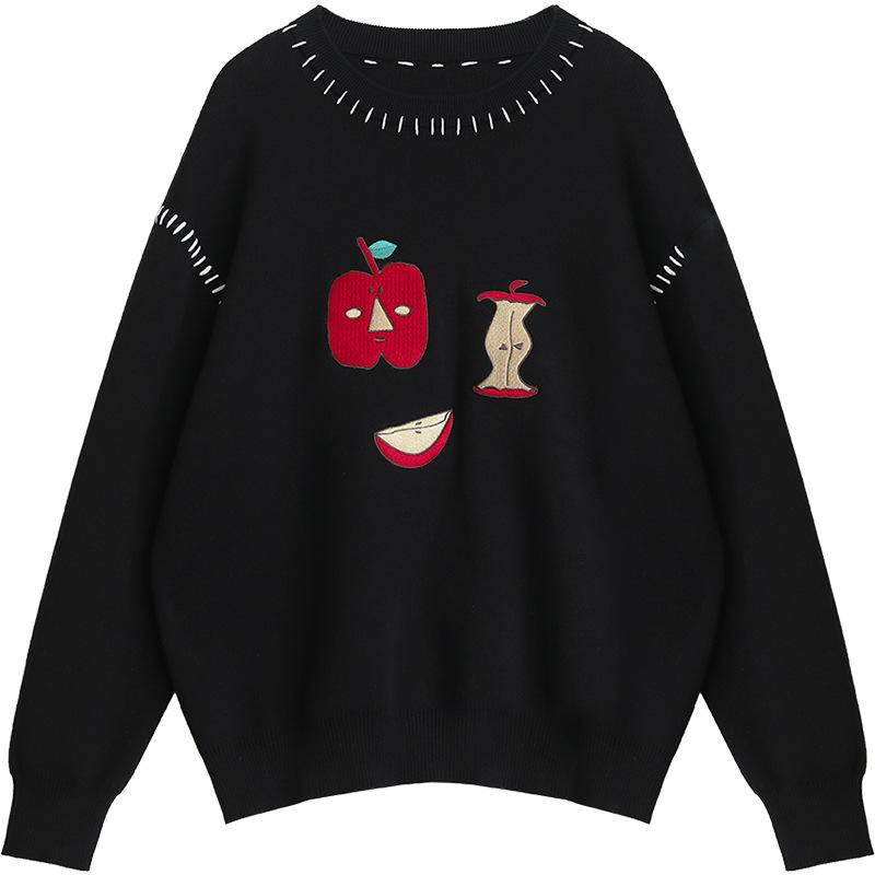 gifts for women keep warm 退廃的な冬ルーズコットンラウンドネックアップル刺繍セーター暖かく快適なトップ