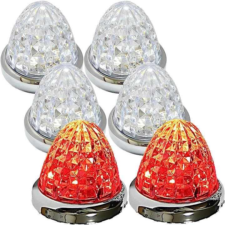 24V トラック用 LED マーカーランプ サイド 8面クリスタルカット仕様 16LED メッキリング 汎用 6個 セット(レッド)