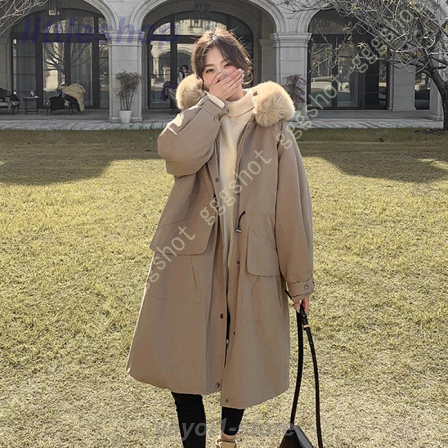 ロングコート 防寒着 秋冬 Aライン ミドル丈 ジャンパー エコファー 軽い 暖かい フード付き 秋 冬 フード付き中綿コート コート レディース 中綿コート