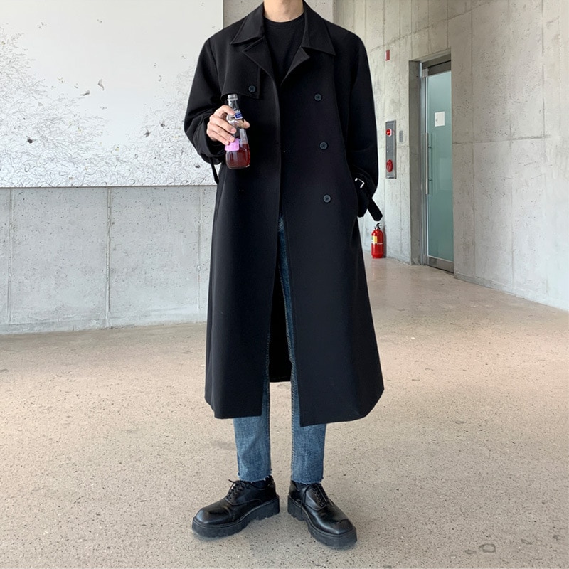 ミディアムレングスのトレンチコートの男性の秋の新しいセクションでは膝丈の緩いハンサムなジャケットのトレンドの韓国語版イングランド風コート