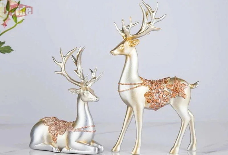 置物 トナカイのカップル ヨーロピアン風 エレガント 2個セット (シャンパン)置物 トナカイのカップル
