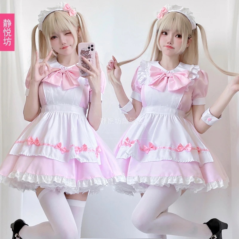 日本のメイド服コスプレアニメコスチュームピンクソフトガールロリドレスcosスーツロリータプリンセスドレス