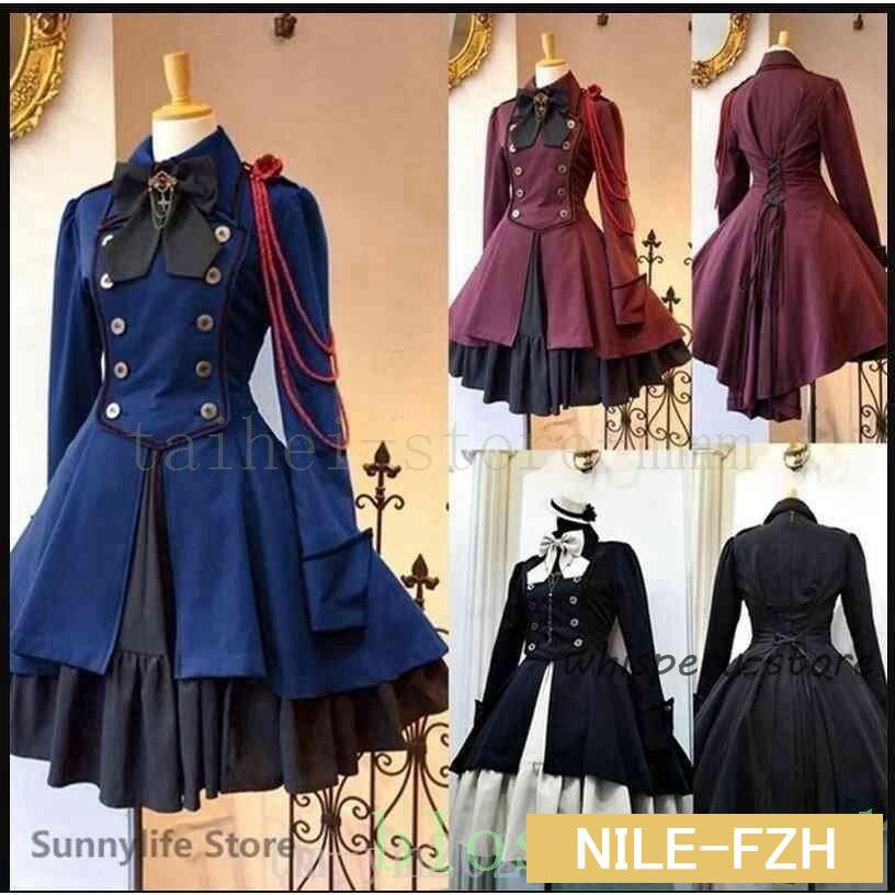 新品膝丈ワンピース軍服ロリータワンピースゴスロリドレス