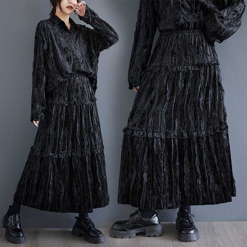 「ファットガール」 2024秋冬新品 ベルベット レース ロングスカート 関連商品は店で購入可能 大きいサイズ 体型カバー レディース スカート メガ割30%までに制限