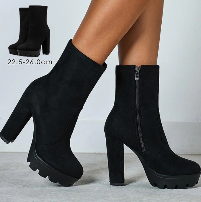 ブーツ ショートブーツ レディース ブーツ 厚底 ショートブーツ　ブーツ ヒール12cm 美脚 ハイヒール チャンキーヒール 太ヒール 歩きやすい 痛くない レディース靴 疲れない ブーツ 通勤 OL