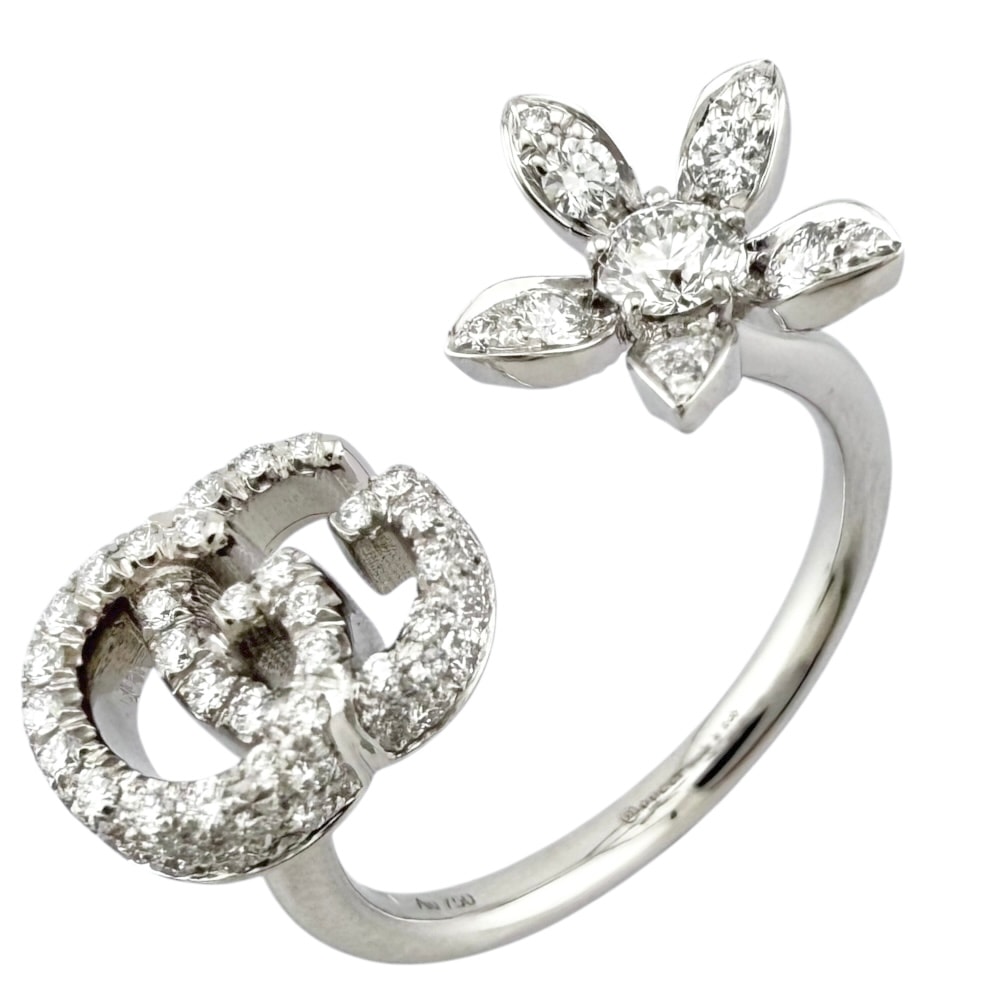 グッチ GGフローラ リング 指輪 14.5号 18金 K18ホワイトゴールド ダイヤモンド GUCCI 中古 美品