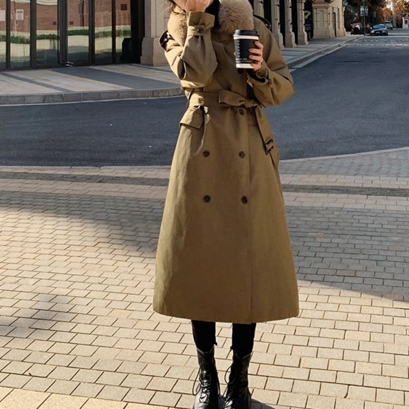 3color レディース コート トレンチコート アウター ファー 襟付き ボタン 長袖