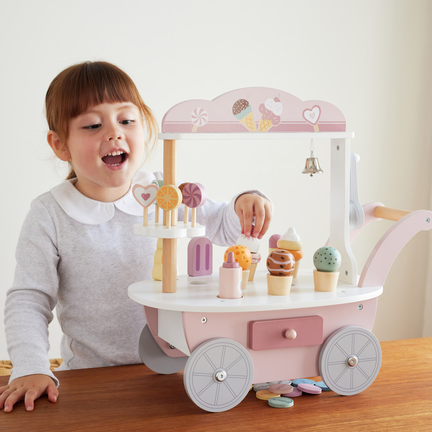 PolarB ごっこ遊び おもちゃ おままごと アイスワゴン ベビー キッズ ピンク TYPR44054