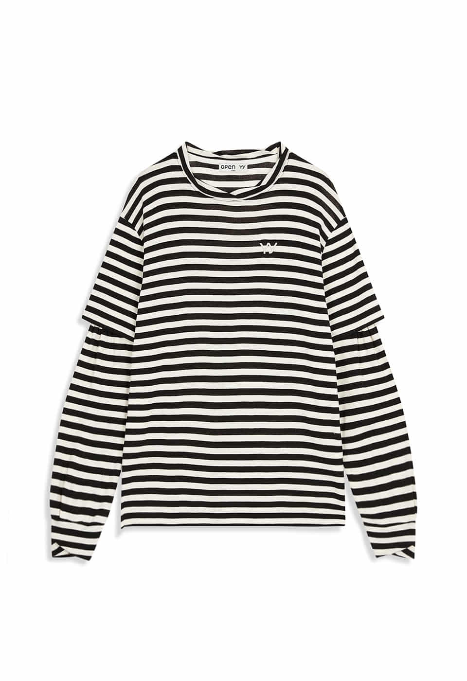 【OPEN Yy】 25FW LAYERED STRIPE T-SHIRT : BLACK