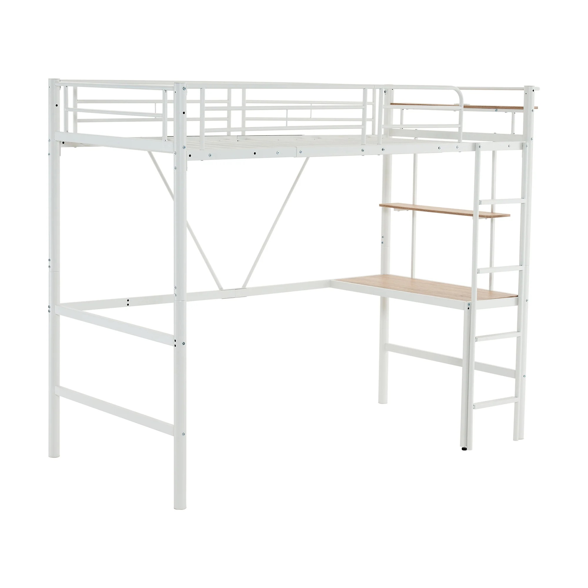 【国内発送】ロフトベッド 机付き パイプベッド シングル 木 デスク付き コンセント付き 耐荷重150kg 高さ170cm 収納棚 ロフトベッド ハイタイプ はしご付き 北欧風 子供部屋 送料無料