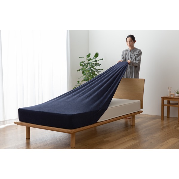 のびのびタオル地 ピッタリフィットボックスシーツ-SSS-ネイビー