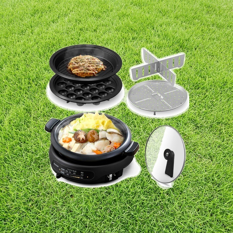 アイリスオーヤマ ホットプレート 電気鍋 グリル鍋 3枚タイプ 深鍋 焼肉プレート たこ焼きプレート 保温~約250℃ 保証付き 高火力1300W 2~4人用 IGU-B3-B ブラック